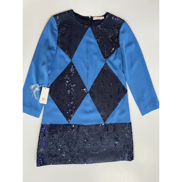 Tory Burch Lantilly Evening Blue Sequin Shift Tunic Dress Sz 10 NWT $795 - Picture 1 of 12